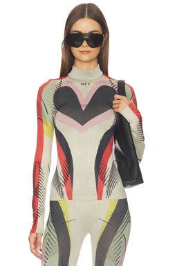 OFF-WHITE - Seamless Color Block Women's High Neck Fitted Top Sand