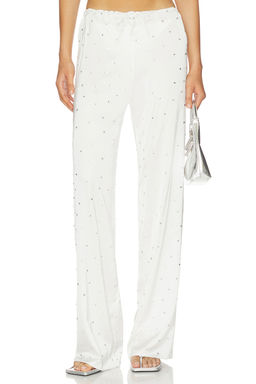 Oseree - Bridal O Gem Women's Crystal Embellished Palazzo Pants Ivory