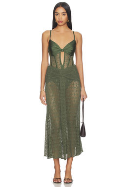 PatBO - Sirena Mesh Women's Boned Bodice Maxi Dress Green