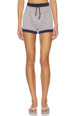 PEIXOTO - Luca Women's Sheer Metallic Knit Drawstring Shorts Blue