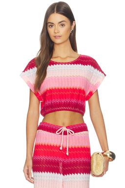 PQ - Renee Women's Striped Semi-Sheer Knit Crop Top Scarlet