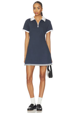 Varley - Valentina Women's Quarter-Zip Polo Collar Mini Dress Navy Blue