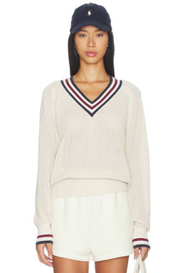 Varley - Maurice Women's V-Neck Ribbed Knit Pullover Sweater Off White