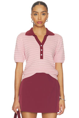 Varley - Wren Women's Cotton Blend Ribbed Knit Polo Top Pink