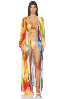 villa fresca - Serena Women's Printed Open Front Maxi Cover-Up Dress Multi-Color