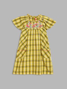 Blue Giraffe - Girls Yellow Checked Dress