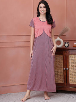 Secret Wish - Striped Peach Hosiery Maternity Nighty