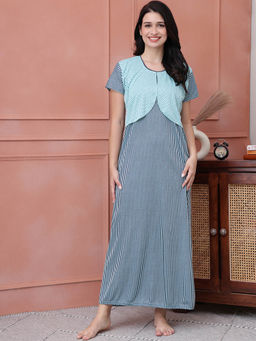 Secret Wish - Striped Blue Hosiery Maternity Nighty