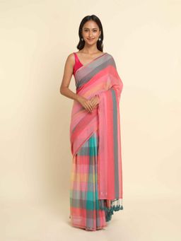 Suta - Multi-Color Checks Cotton Blend Saree