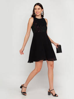 Zink London - Womens Black Self Design Mini Dress