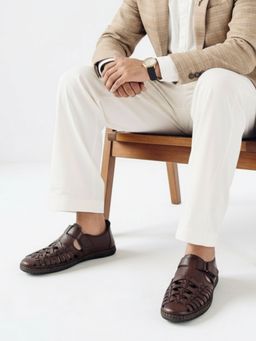 ATESBER - Mens Brown Casual Striped Round Toe Sandals