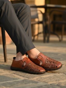 ATESBER - Mens Tan Casual Striped Round Toe Sandals