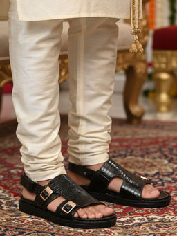 Alberto Torresi - Mens Premium Bordo Crocodile Pattern Double Monk Strap Sandals