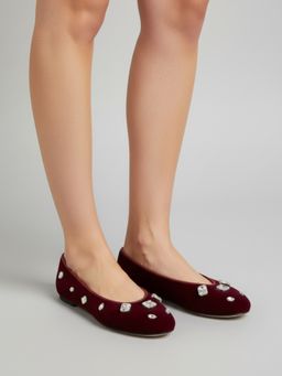 Zori World - Diamond Maroon Embellished Ballerina