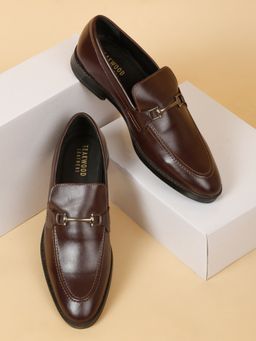 Teakwood - Men Brown Solid Leather Slip-On Formal Loafers