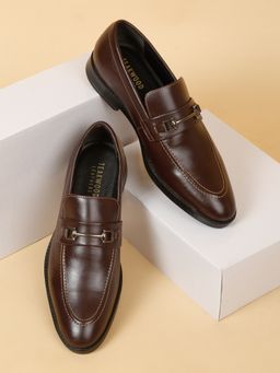 Teakwood - Men Brown Solid Leather Slip-On Formal Loafers