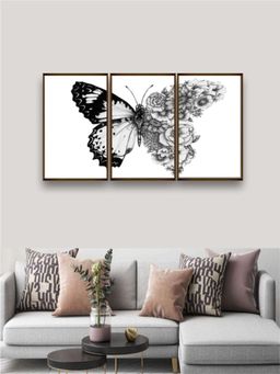 The Art House - Abstract Painting Black and White (Set of 3) (40X30 Inches)