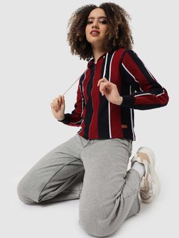 Campus Sutra - Womens Striped Zipper Sweatshirt
