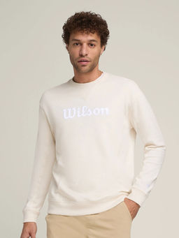 Wilson - Men Off White Solid Full Sleeves Sweatshirt