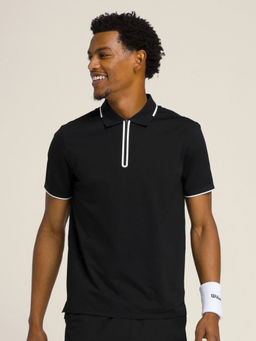 Wilson - Men Black Solid Zipper Polo T-shirt