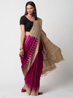 Fabindia - Silk Tussar Temple Border Sari