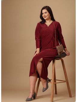 Curvy Lane - Women Red Lycra Solid Midi Dress