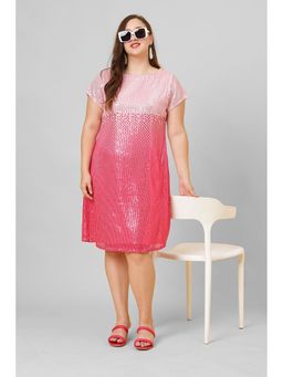 Curvy Lane - Women Pink Sequin Embellished Knee Length Dress