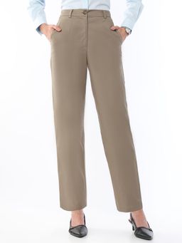 Gazillion - Women Khaki Cotton Solid Straight Trouser