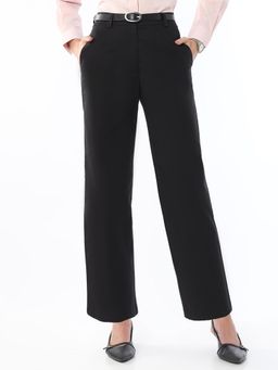 Gazillion - Women Black Cotton Solid Straight Trouser