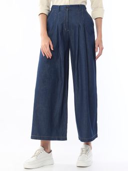 Gazillion - Women Indigo Cotton Pleated Wide Trouser