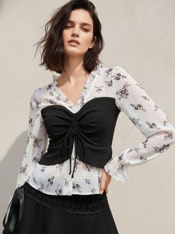 Outzidr - Black Bishop Sleeve Contrast Tube Top