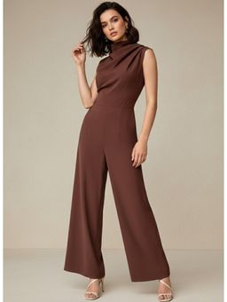 Outzidr - Women Brown Polyester Solid Jumpsuit