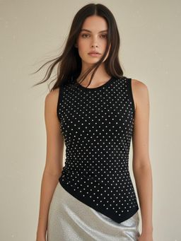 Outzidr - Black Asymmetric Embellished Top