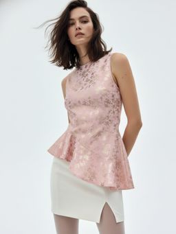 Outzidr - Pink Asymmetric Flouncy Foil Printed Top