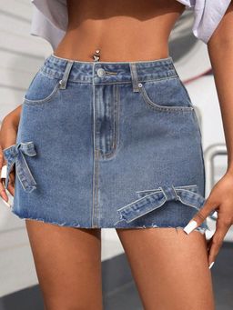 Outzidr - Blue Mini Denim Skirt