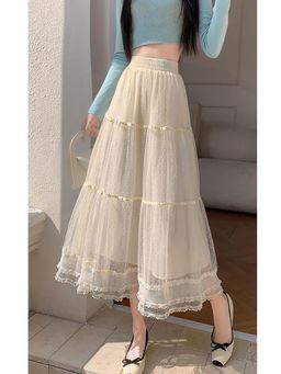 Outzidr - Cream Solid Tiered Skirt