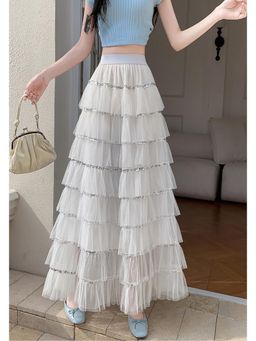 Outzidr - White Layered Tiered Skirt