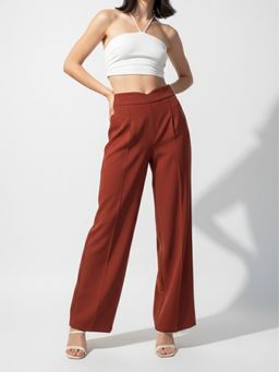 Outzidr - Brown High Waist Wide Leg Pant