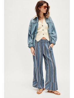 Outzidr - Blue High Waist Striped Pants