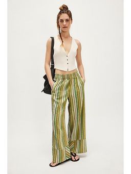 Outzidr - Green High Waist Striped Pants