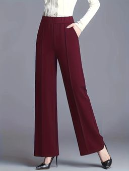 Outzidr - Burgundy Solid Wide Leg Pant