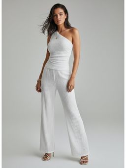 Outzidr - Women White Polyester Textured Top with Pant