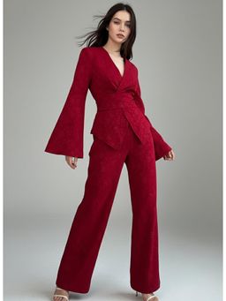 Outzidr - Women Red Polyester Printed Top with Pant