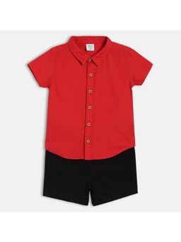 MINI KLUB - Cotton Half Sleeve Solid Shirt and Short - Red & Black