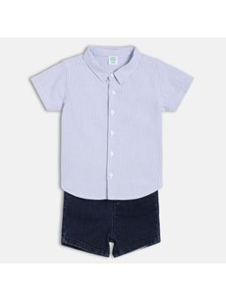 MINI KLUB - Cotton Half Sleeve Striped Shirt and Shorts - Blue