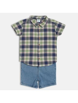 MINI KLUB - Cotton Half Sleeve Checked Shirt and Shorts - Blue