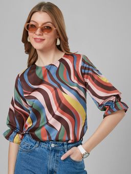 Style Quotient - Women Multi color Abstract Printed Crepe regular Casual woven Blouson top