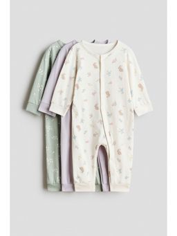 H&M - Unisex Beige 3-Pack Cotton Sleepsuits
