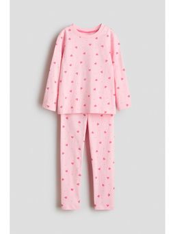 H&M - Girls Pink Printed Cotton Pyjamas With Top
