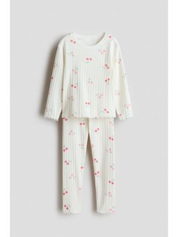 H&M - Girls White Ribbed Cotton Pyjamas With Top